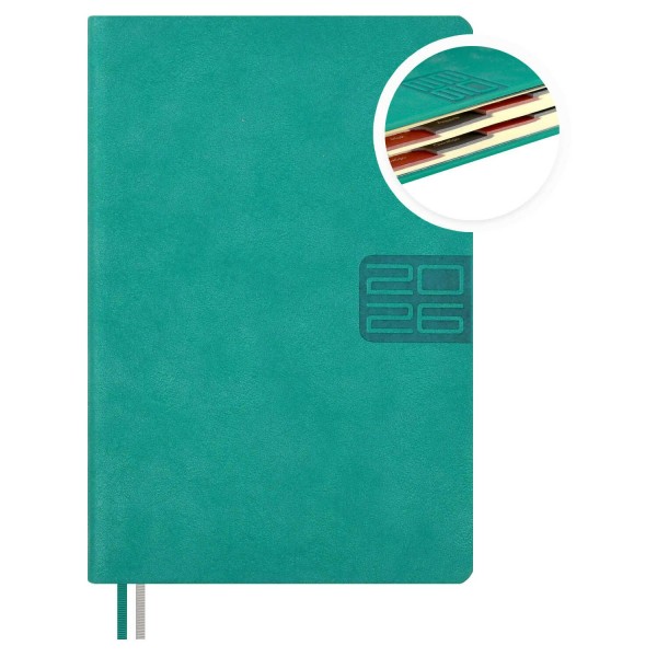 Ежедневник датированный 2026 А6 126х174 176 листов, линия, твердая обложка, кожзам Escalada Думай как миллиардер бирюзовый, 2 ляссе, 70г/м2 70295 Феникс 20/40