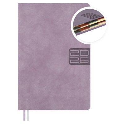 Ежедневник датированный 2026 А6 126х174 176 листов, линия, твердая обложка, Escalada Думай как миллиардер, кожзам Тиволи глосс сиреневый, 2 ляссе, 70 г/м2 70296 Феникс 20/40