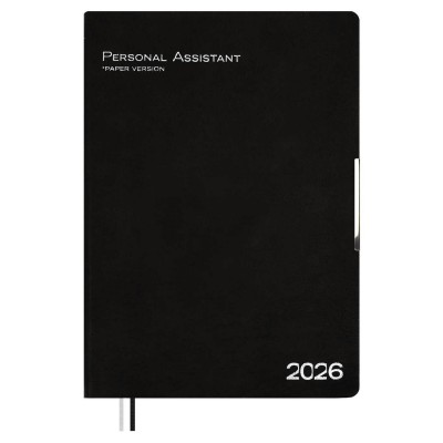 Ежедневник датированный 2026 А4 120 листов, линия, интегральная обложка, кожзам Escalada черный, 2 ляссе, металлический шильдик, 70г/м2 70205 Феникс 10/20