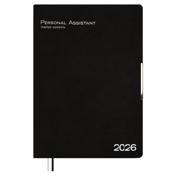 Ежедневник датированный 2026 А4 120 листов, линия, интегральная обложка, кожзам Escalada черный, 2 ляссе, металлический шильдик, 70г/м2 70205 Феникс 10/20