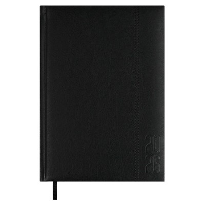 Ежедневник датированный 2026 А5 146х211 176 листов, линия, твердая обложка, Escalada, кожзам Наппа черный, ляссе, 70 г/м2 70224 Феникс 15/30