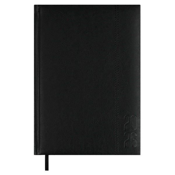 Ежедневник датированный 2026 А5 146х211 176 листов, линия, твердая обложка, Escalada, кожзам Наппа черный, ляссе, 70 г/м2 70224 Феникс 15/30