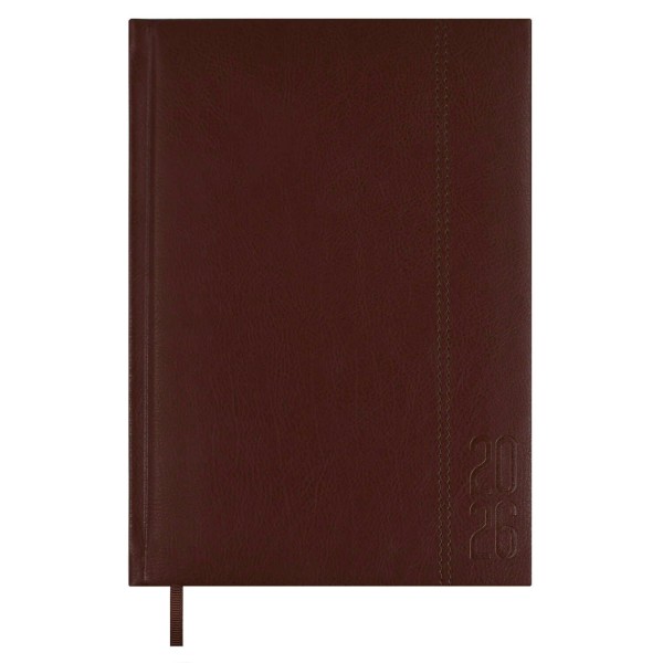 Ежедневник датированный 2026 А5 146х211 176 листов, линия, твердая обложка, кожзам Escalada коричневый, ляссе, 70г/м2 70225 Феникс 15/30