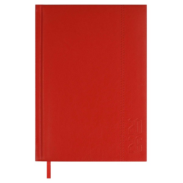 Ежедневник датированный 2026 А5 146х211 176 листов, линия, твердая обложка, кожзам Escalada красный, ляссе, 70г/м2 70227 Феникс 15/30