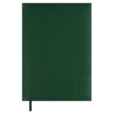 Ежедневник датированный 2026 А5 146х211 176 листов, линия, твердая обложка, Escalada, кожзам Наппа темно-зеленый, ляссе, 70 г/м2 70228 Феникс 15/30