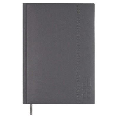 Ежедневник датированный 2026 А5 146х211 176 листов, линия, твердая обложка, кожзам Escalada серый, ляссе, 70г/м2 70229 Феникс 15/30