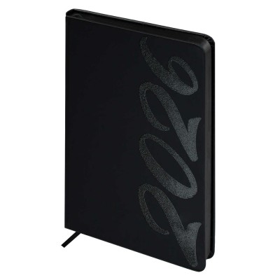 Ежедневник датированный 2026 А5 146х211 176 листов, линия, твердая обложка, Escalada, кожзам Софт-тач черный, ляссе, 70 г/м2 70232 Феникс 15/30