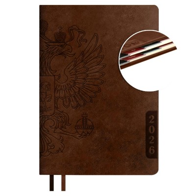 Ежедневник датированный 2026 А5 146х211 176 листов, линия, твердая обложка, кожзам Escalada коричнеый, 2 ляссе, 70г/м2 70246 Феникс 15/30