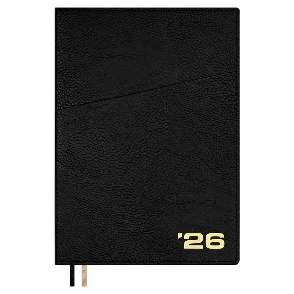 Ежедневник датированный 2026 А5 176х245 176 листов, линия, интегральная обложка, Escalada, кожзам Шеврет черный, 2 ляссе, 70 г/м2 70208 Феникс 10/20