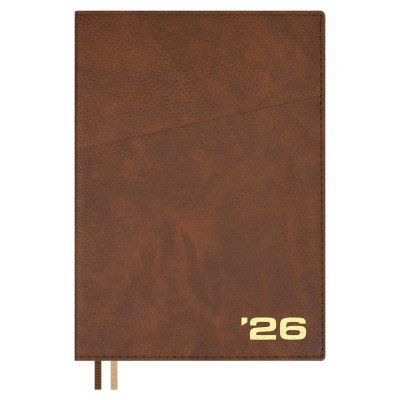 Ежедневник датированный 2026 А5 175х245 176 листов, линия, интегральная обложка, Escalada, кожзам Шеврет коричнеый, 2 ляссе, 70 г/м2 70209 Феникс 10/20