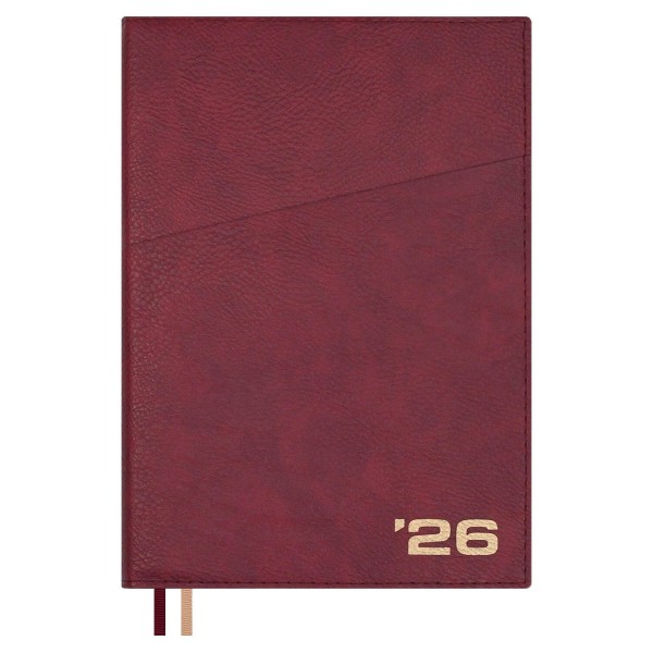 Ежедневник датированный 2026 А5 175х245 176 листов, линия, интегральная обложка, Escalada, кожзам Шеврет бордовый, 2 ляссе, 70 г/м2 70210 Феникс 10/20