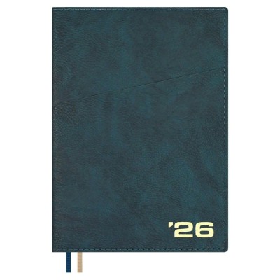 Ежедневник датированный 2026 А5 175х245 176 листов, линия, интегральная обложка, Escalada, кожзам Шеврет зеленый, 2 ляссе, 70 г/м2 70406 Феникс 10/20