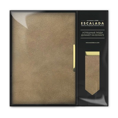 Набор подарочный Ежедневник недатированный А5 146х211 120 листов, линия, мягкая обложка, Escalada, кожзам Бакстар бежевый, 2 ляссе,  70 г/м2 + закладка для книг 70564 Феникс 10/20