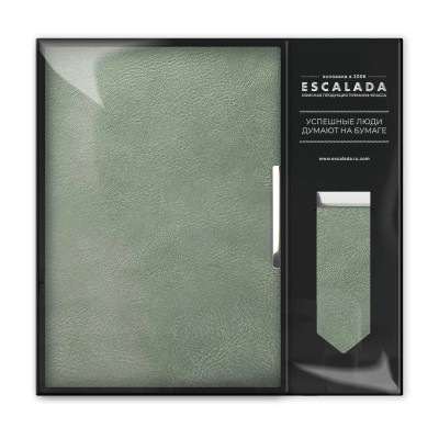 Набор подарочный Ежедневник недатированный А5 146х211 120 листов, линия, мягкая обложка, Escalada, кожзам Бакстар оливковый, 2 ляссе,  70 г/м2 + закладка для книг 70565 Феникс 10/20