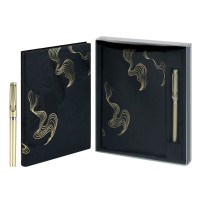 Набор подарочный Ежедневник недатированный А5 146х211 120 листов, линия, мягкая обложка, Escalada, кожзам Виннер черный, 2 ляссе, 70 г/м2 + ручка шариковая 70561 Феникс 10/20