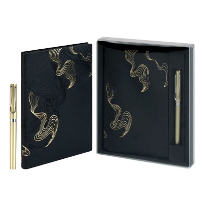 Набор подарочный Ежедневник недатированный А5 146х211 120 листов, линия, мягкая обложка, Escalada, кожзам Виннер черный, 2 ляссе, 70 г/м2 + ручка шариковая 70561 Феникс 10/20