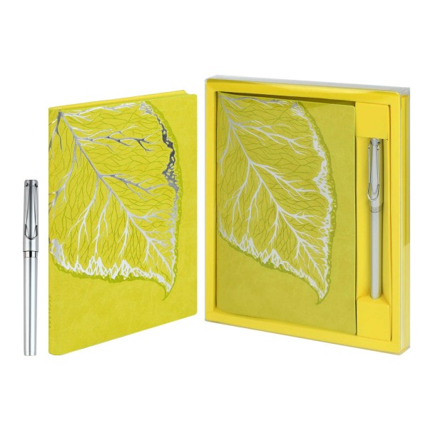 Набор подарочный Ежедневник недатированный А5 146х211 120 листов, линия, мягкая обложка, Escalada, кожзам Виннер лаймовый, 2 ляссе, 70 г/м2 + ручка шариковая 70563 Феникс 10/20