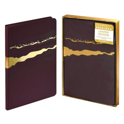 Ежедневник недатированный А5 146х211 176 листов, линия, твердая обложка, Escalada, кожзам Софт-тач бордовый, ляссе, 70 г/м2 70600 Феникс 15/30