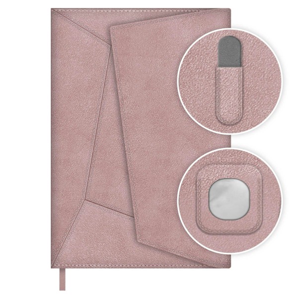 Ежедневник недатированный А5 146х211 120 листов, линия, твердая обложка, Escalada, кожзам Спилок делавэ розовый, ляссе, 70 г/м2 70605 Феникс 15/30