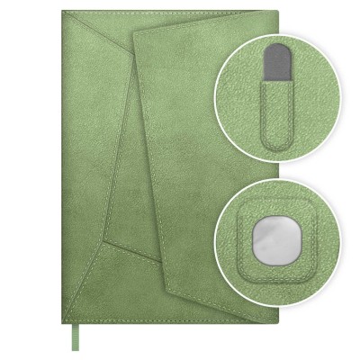 Ежедневник недатированный А5 146х211 120 листов, линия, твердая обложка, Escalada, кожзам Спилок металлик зеленый, ляссе, 70 г/м2 70606 Феникс 15/30