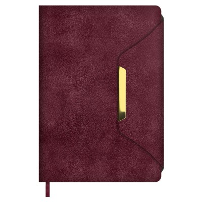 Ежедневник недатированный А5 146х211 160 листов, линия, твердая обложка, Escalada, кожзам Спилок делавэ бордовый, ляссе, металлический шильд, 70 г/м2 70608 Феникс 15/30