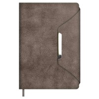 Ежедневник недатированный А5 146х211 160 листов, линия, твердая обложка, Escalada, кожзам Спилок делавэ серо-коричневый, ляссе, металлический шильд, 70 г/м2 70609 Феникс 15/30