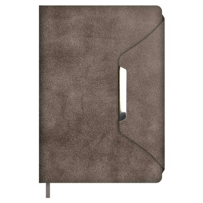 Ежедневник недатированный А5 146х211 160 листов, линия, твердая обложка, Escalada, кожзам Спилок делавэ серо-коричневый, ляссе, металлический шильд, 70 г/м2 70609 Феникс 15/30