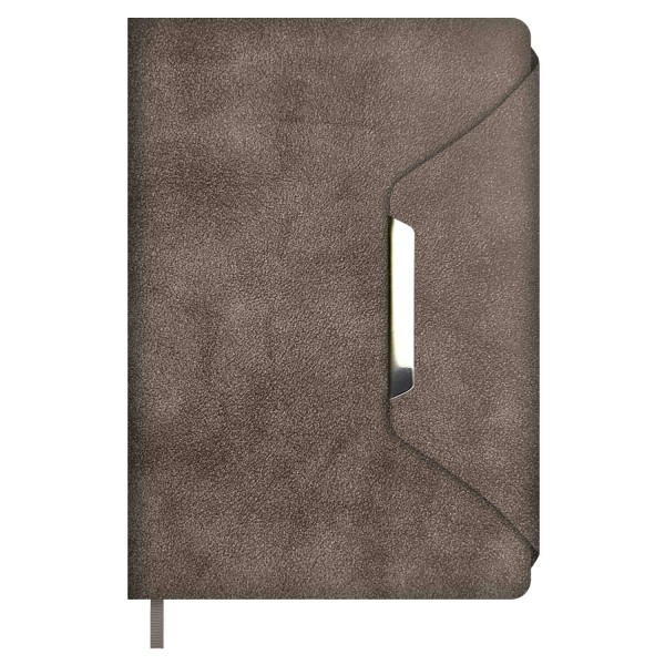 Ежедневник недатированный А5 146х211 160 листов, линия, твердая обложка, Escalada, кожзам Спилок делавэ серо-коричневый, ляссе, металлический шильд, 70 г/м2 70609 Феникс 15/30
