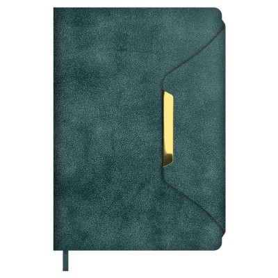 Ежедневник недатированный А5 146х211 160 листов, линия, твердая обложка, Escalada, кожзам Спилок делавэ бирюзовый, ляссе, металлический шильд, 70 г/м2 70610 Феникс 15/30