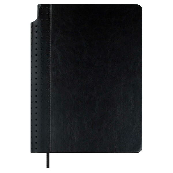Ежедневник недатированный А5 156х211 160 листов, линия, твердая обложка, Escalada, кожзам Сериф черный, ляссе, 70 г/м2, перфорация 70619 Феникс 15/30