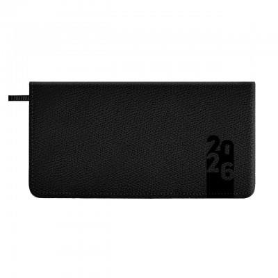 Еженедельник датированный 2026 170х88 64 листа, линия, твердая обложка, Escalada, кожзам Джут черный, ляссе, 70 г/м2 70376 Феникс 40/80