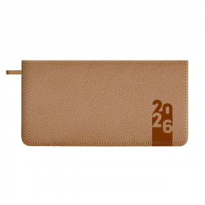 Еженедельник датированный 2026 170х88 64 листа, линия, твердая обложка, Escalada, кожзам Джут бежевый, ляссе, 70 г/м2 70378 Феникс 40/80