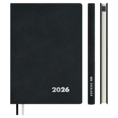 Еженедельник датированный 2026 А5+ 157х225 80 листа, линия, мягкая обложка, Escalada, кожзам Нубук черный, 2 ляссе, 70 г/м2 70330 Феникс 15/30