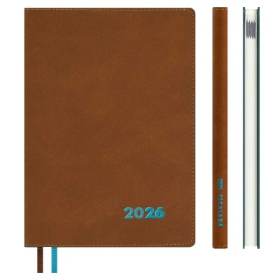 Еженедельник датированный 2026 А5+ 157х225 80 листа, линия, мягкая обложка, Escalada, кожзам Нубук коричневый, 2 ляссе, 70 г/м2 70331 Феникс 15/30