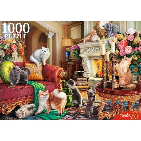 Рыжий кот Пазл 1000  Британские кошки в гостиной Ф1000-0195 Россия