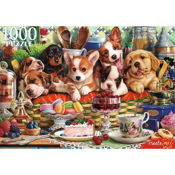 Рыжий кот Пазл 1000  Щенки в корзине П1000-0199 Россия