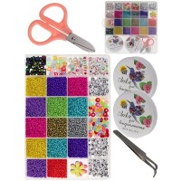 Бисер Набор 19х18см 24 вида, цветной микс + ножницы + 2 лески + пинцет + фурнитура, пластиковая упаковка БИС-8396 Рыжий кот