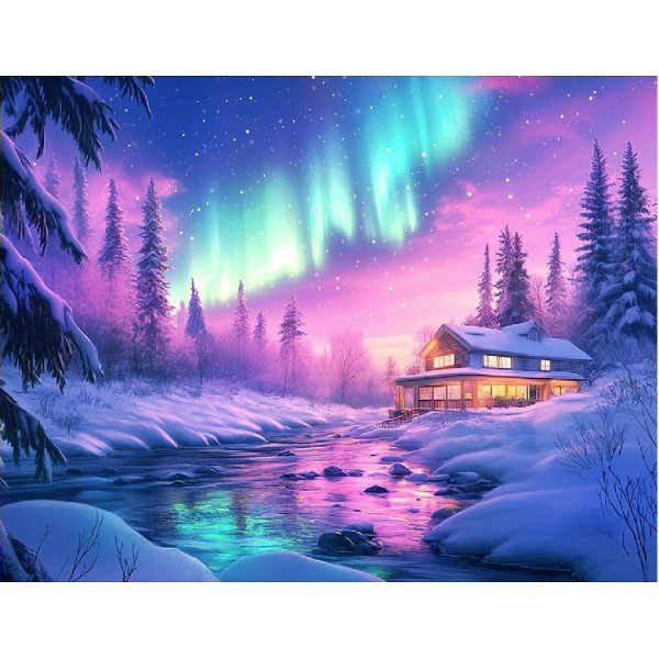 Картина по номерам холст на подрамнике 17х22 Домик на Севере 14 цветов ХК-0479 Рыжий кот