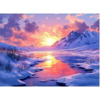 Картина по номерам холст на подрамнике 22х30 Зимний закат на реке 16 цветов ХК-0511 Рыжий кот