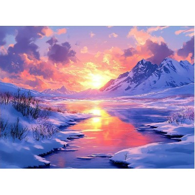 Картина по номерам холст на подрамнике 22х30 Зимний закат на реке 16 цветов ХК-0511 Рыжий кот