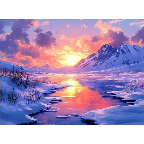 Картина по номерам холст на подрамнике 22х30 Зимний закат на реке 16 цветов ХК-0511 Рыжий кот