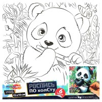 Картина по контурам холст на подрамнике 15х15 Панда 6 цветов CANV15X15-118885 МультиАрт