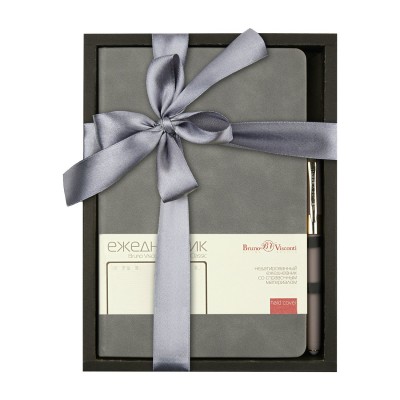 Набор подарочный Ежедневник недатированный А5 96 листов линия кожзам Megapolis classic серый + ручка шариковая 3-787/05-2 Bruno Visconti