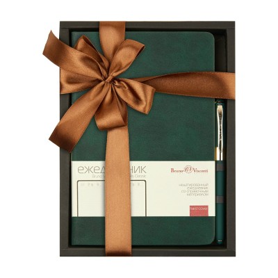 Набор подарочный Ежедневник недатированный А5 96 листов линия кожзам Megapolis classic темно-зеленый + ручка шариковая 3-787/08-2 Bruno Visconti