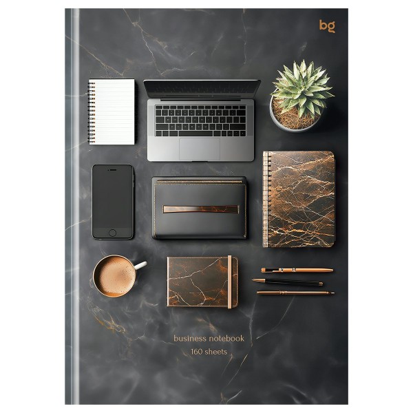 Блокнот 160 листов А5 клетка, твердая обложка Бизнес Рабочий стол глянцевая ламинация 381643 BG  ББ5т160_лг 09862