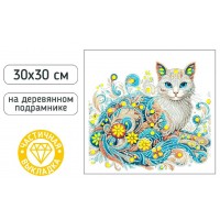 Мозаика алмазная холст на подрамнике 30х30см Кошка частичная выкладка М-12212 Mazari