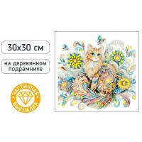 Мозаика алмазная холст на подрамнике 30х30см Кошка частичная выкладка М-12213 Mazari