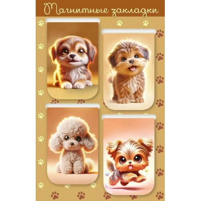 Закладка магнитная Набор 4шт Собачки на подложке  Праздник  5.0001836