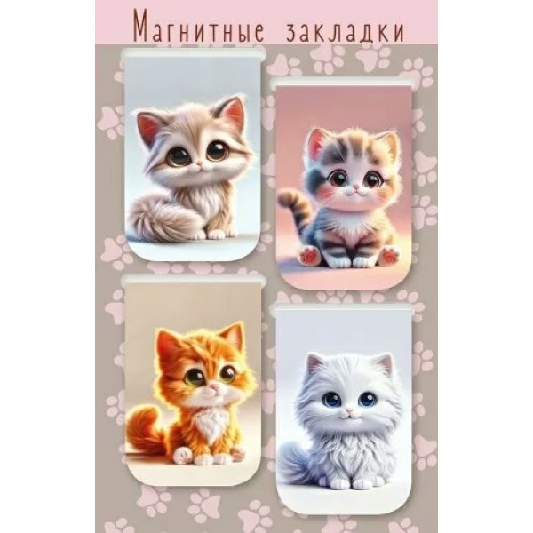 Закладка магнитная Набор 4шт Кошечки на подложке  Праздник  50001837