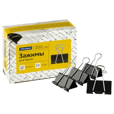 Зажим для бумаг 41мм 12шт черный, картонная коробка BCLBL41_1240 OfficeSpace  178802